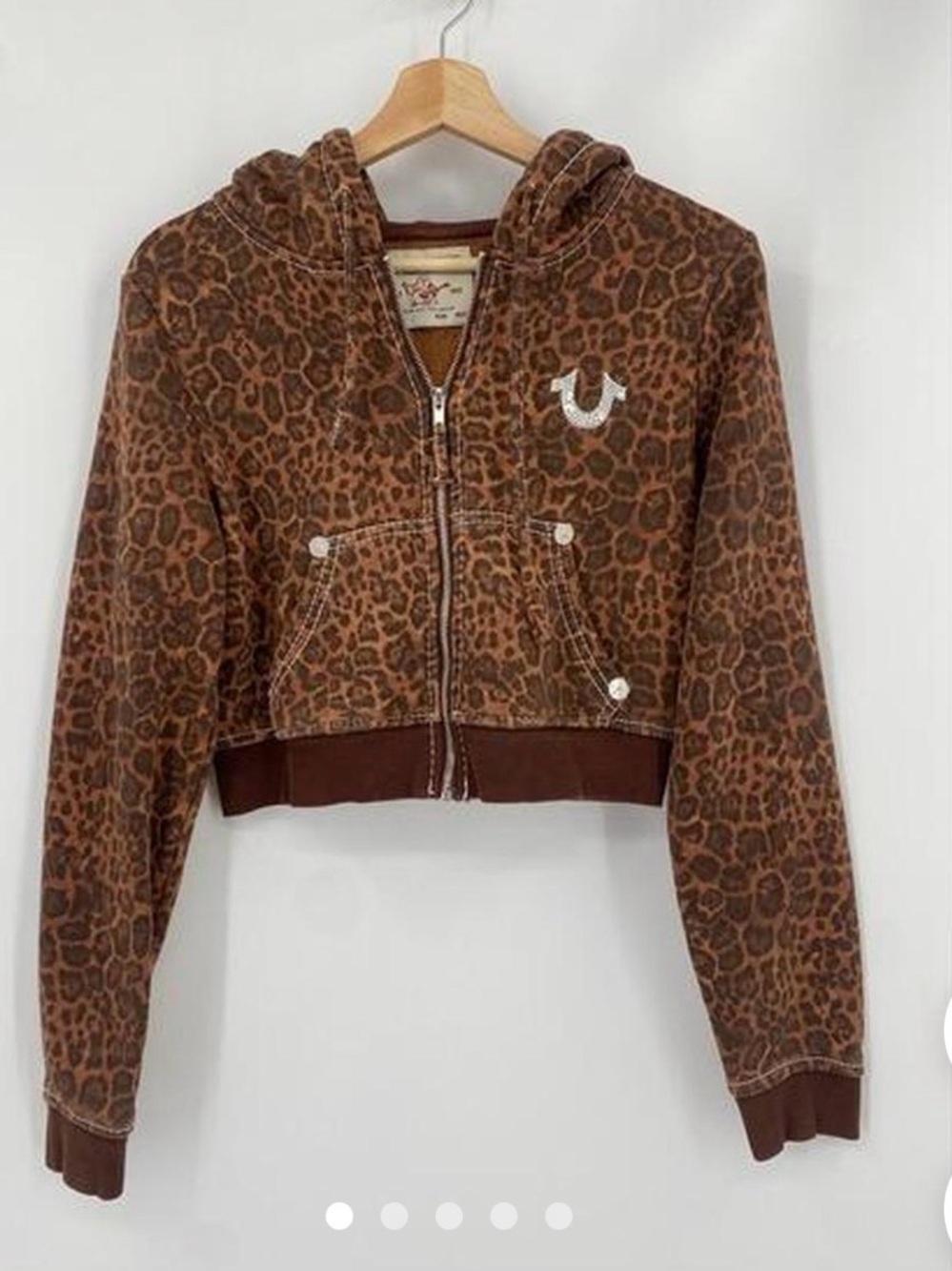 True Religion Leopard-Print Cropped Bomber Hoodie Jacket